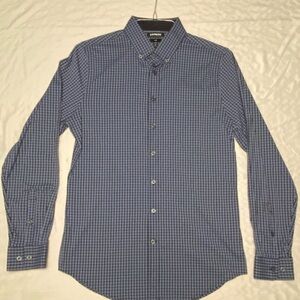 Express Men’s Button-Down, Size S, Slim, Black/Blue Plaid
